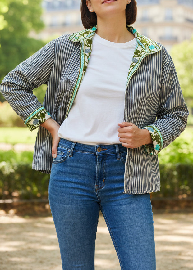 Blue and Green Embroidered Jacket