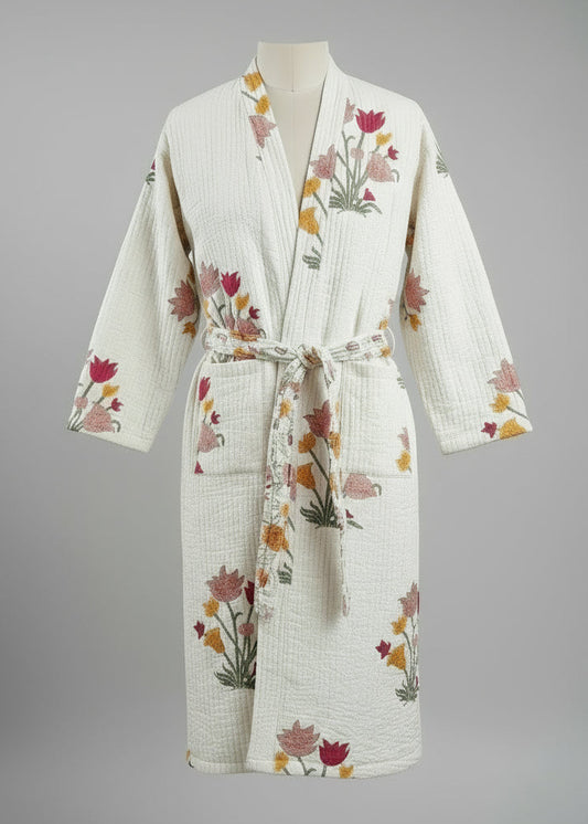 White Lurex Quilted Kimono