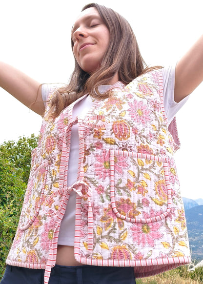 Pink Flower Sleeveless Jacket