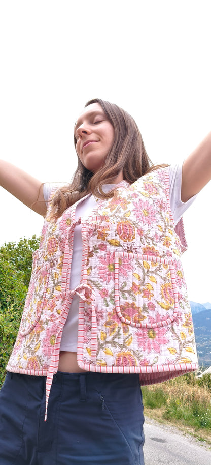 Pink Flower Sleeveless Jacket