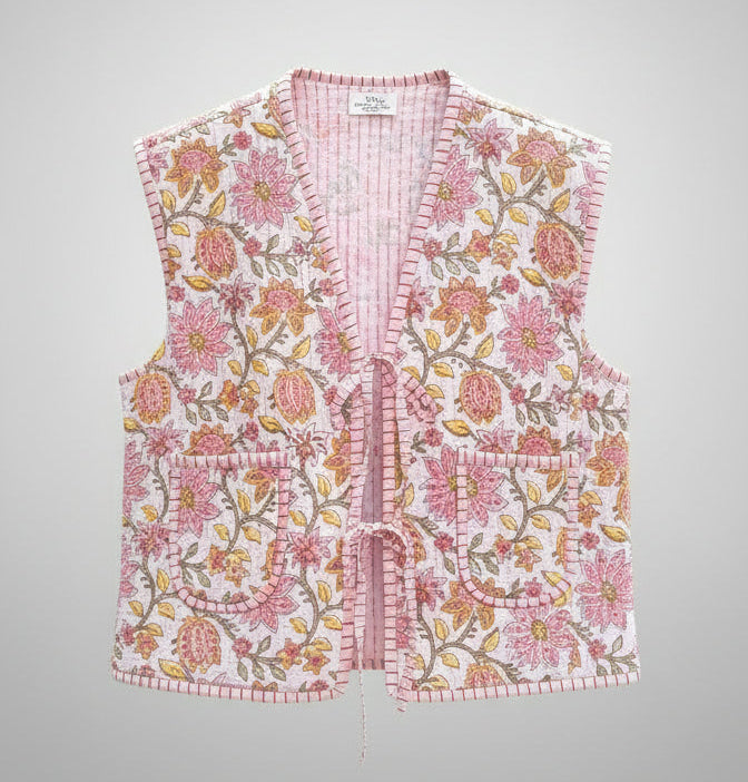Pink Flower Sleeveless Jacket