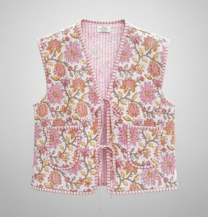 Pink Flower Sleeveless Jacket