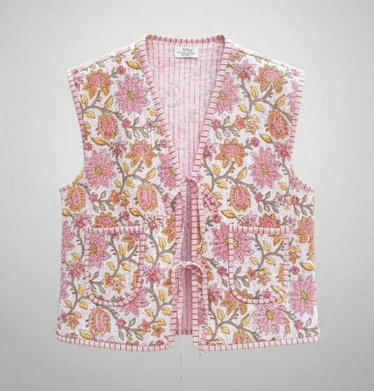 Pink Flower Sleeveless Jacket