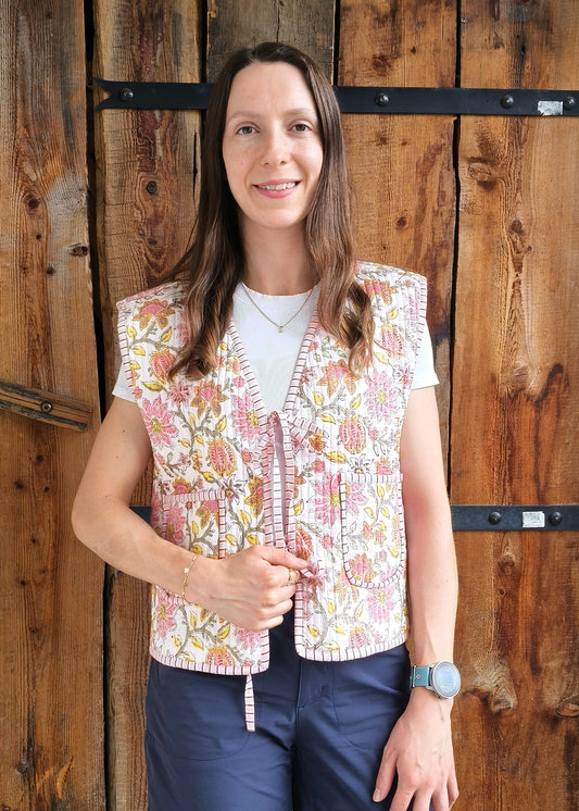 Pink Flower Sleeveless Jacket