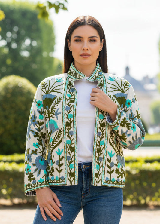 Blue and Green Embroidered Jacket