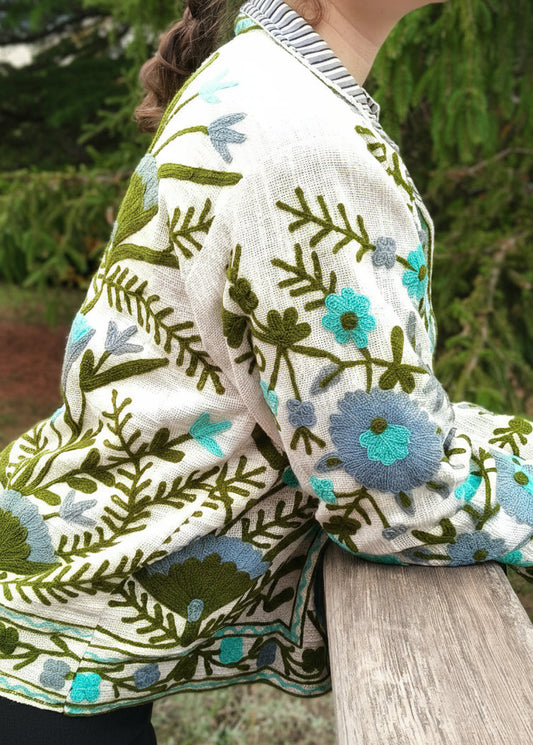 Blue and Green Embroidered Jacket