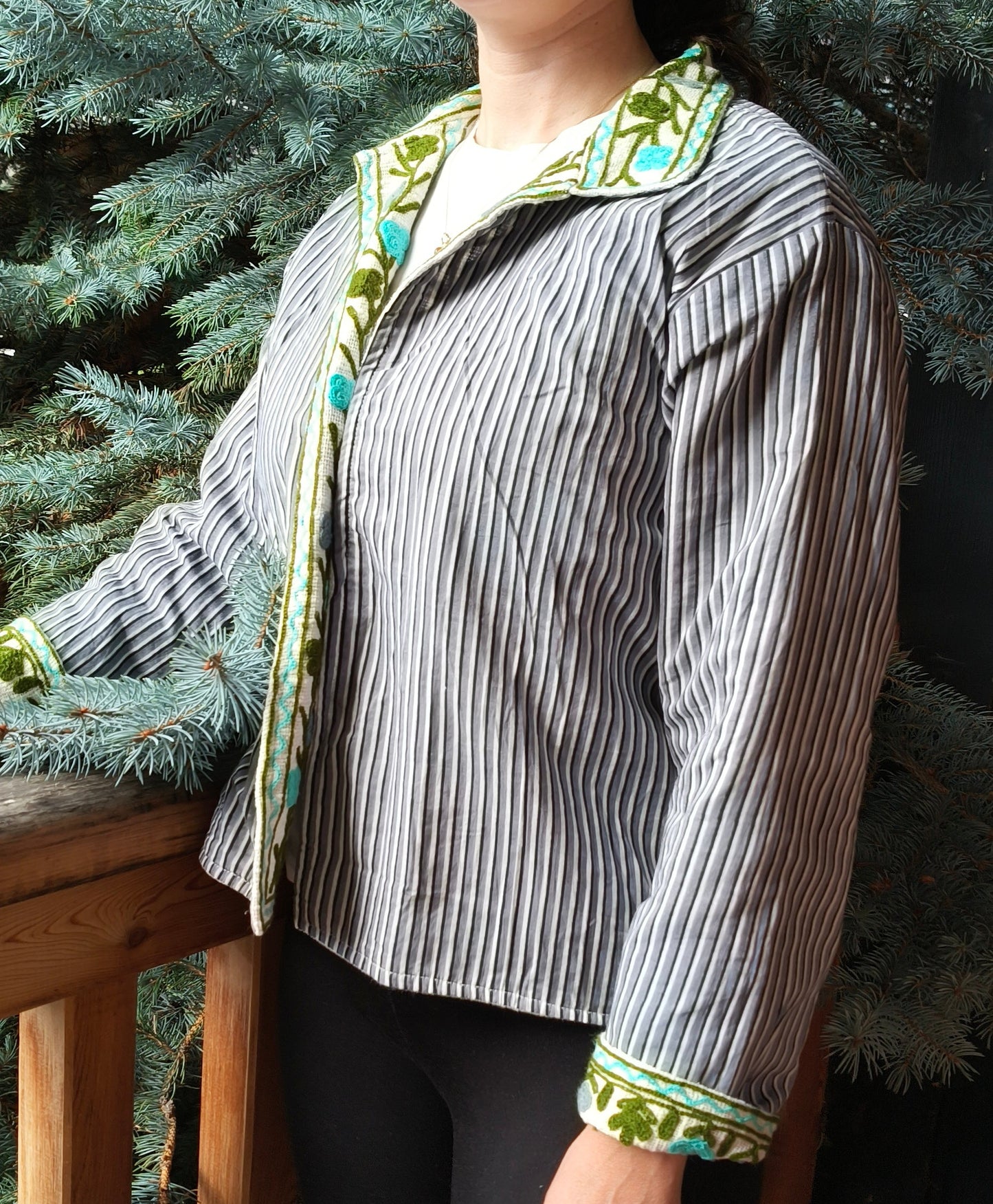 Blue and Green Embroidered Jacket