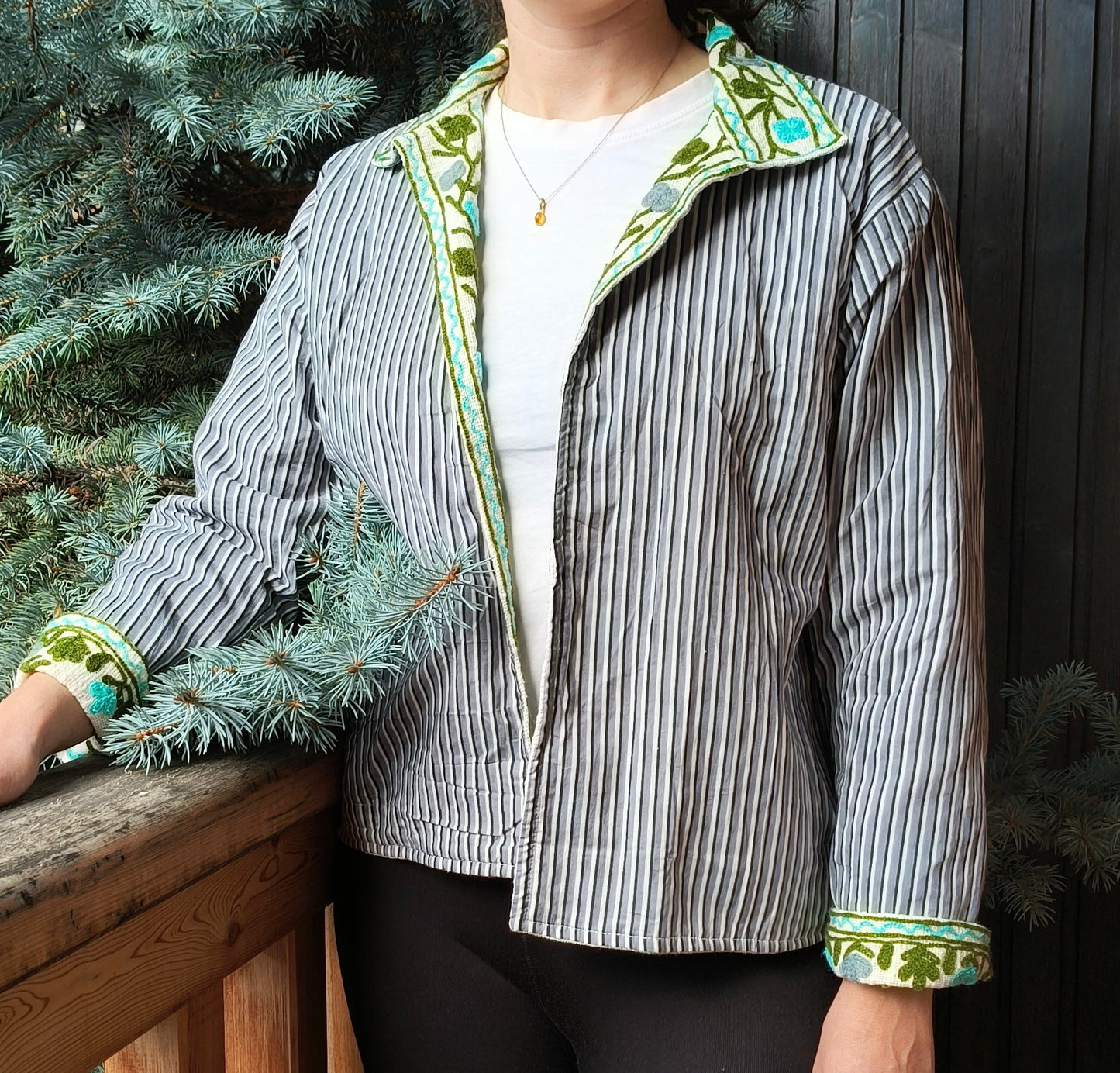Blue and Green Embroidered Jacket
