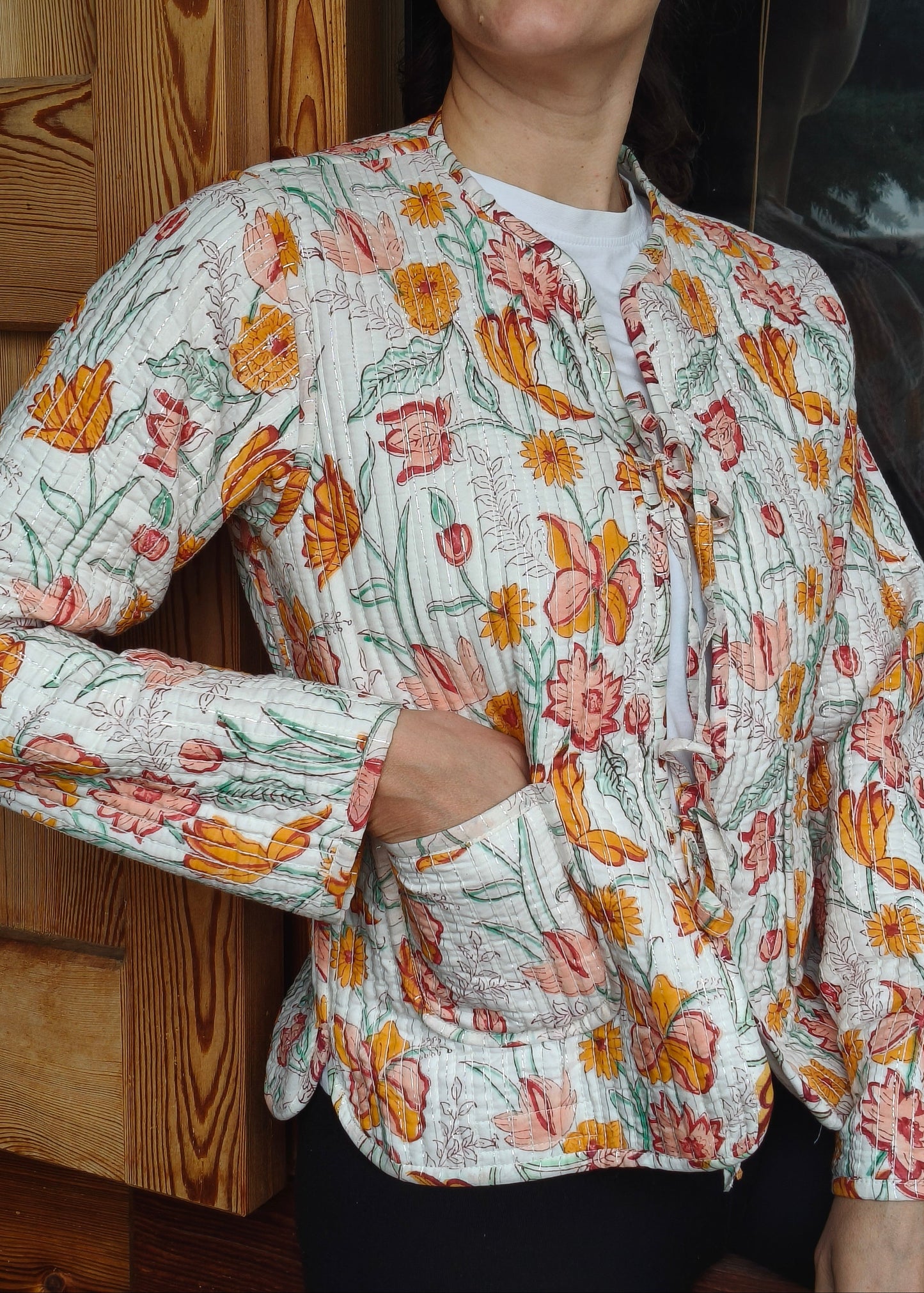 White Lurex Flowers Jacket