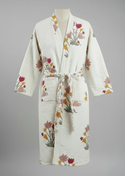 White Lurex Quilted Kimono