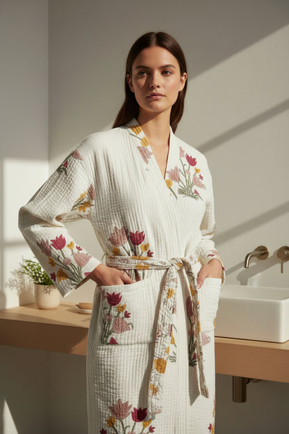White Lurex Quilted Kimono